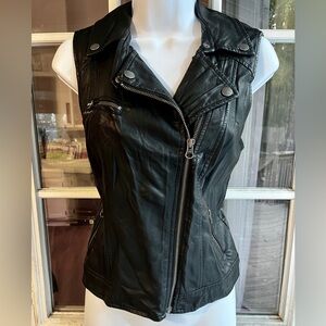 Black Faux Leather Sleeveless Moto Vest Jacket